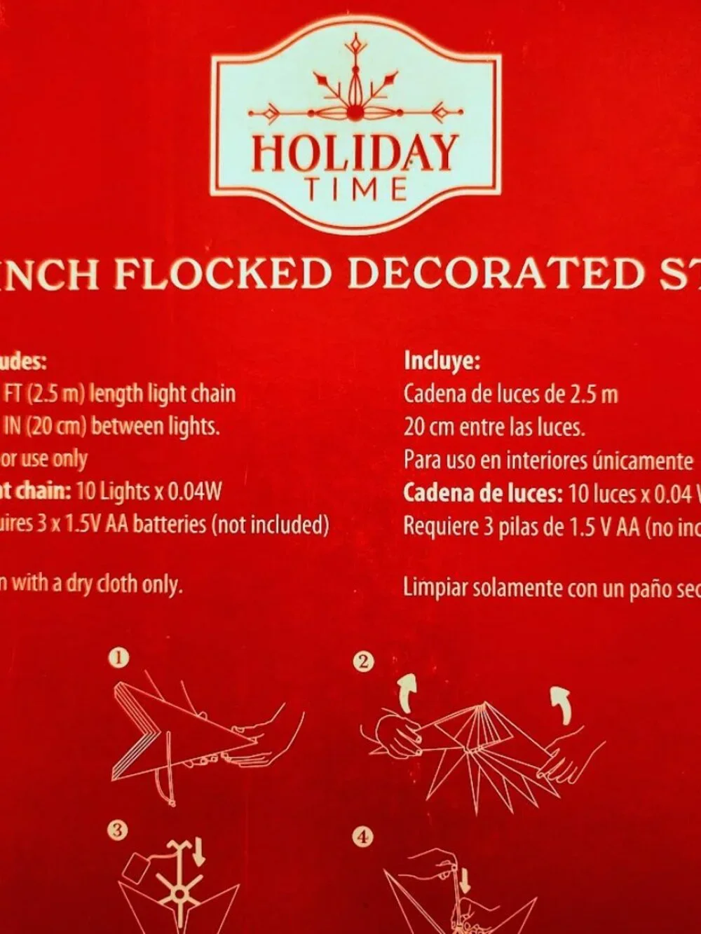NEW Light Up Battery Operated Flocked Star Christmas Hanging Decoration Decor Ho